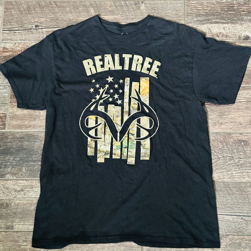 Realtree - Graphic T-Shirt- L  Large Black - American Flag Logo